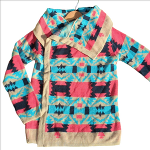 Kate Collection Tribal Geometric Open Front Cardigan Sweater